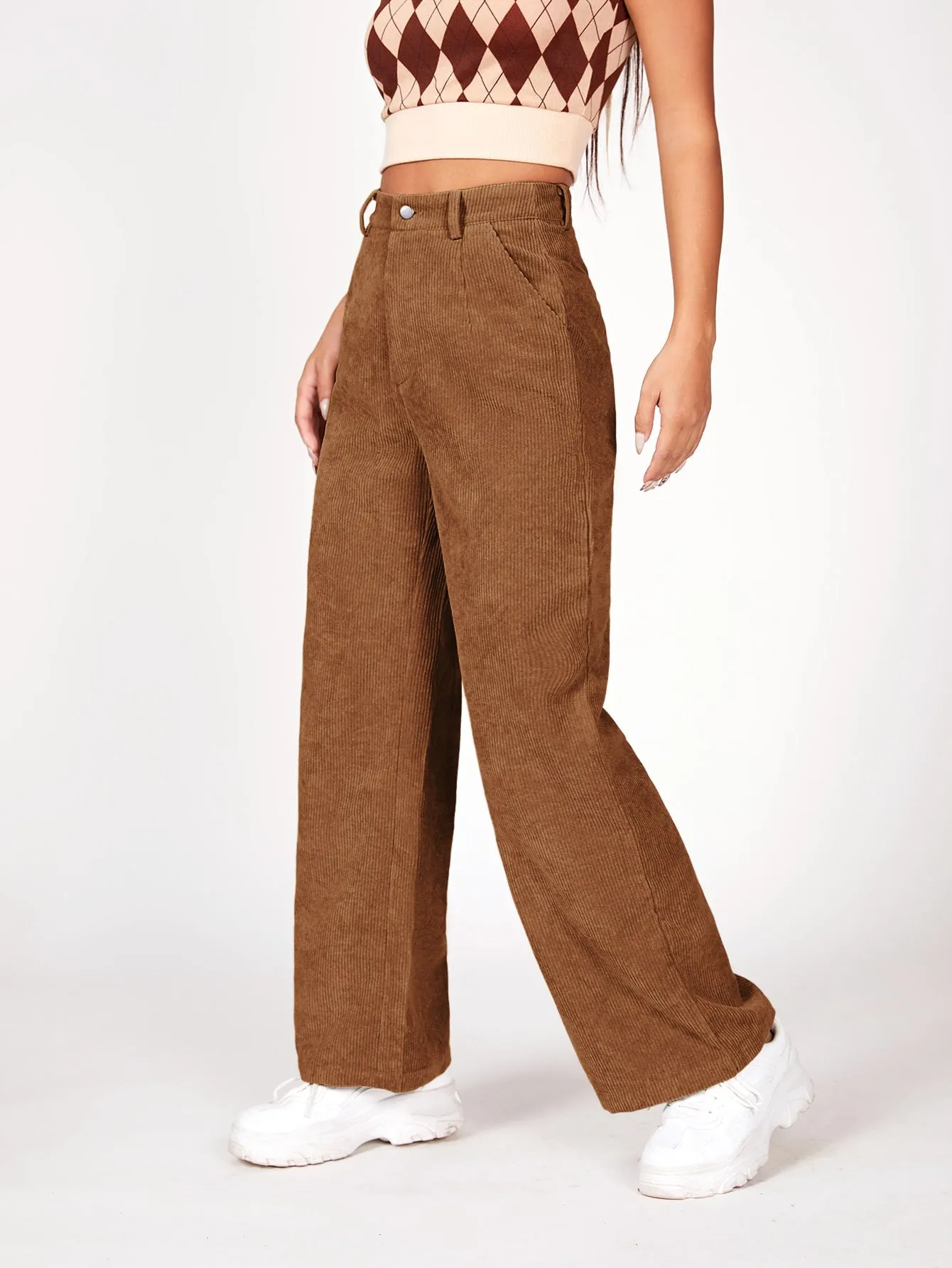 PETITE Slant Pocket Cord Straight Leg Pants