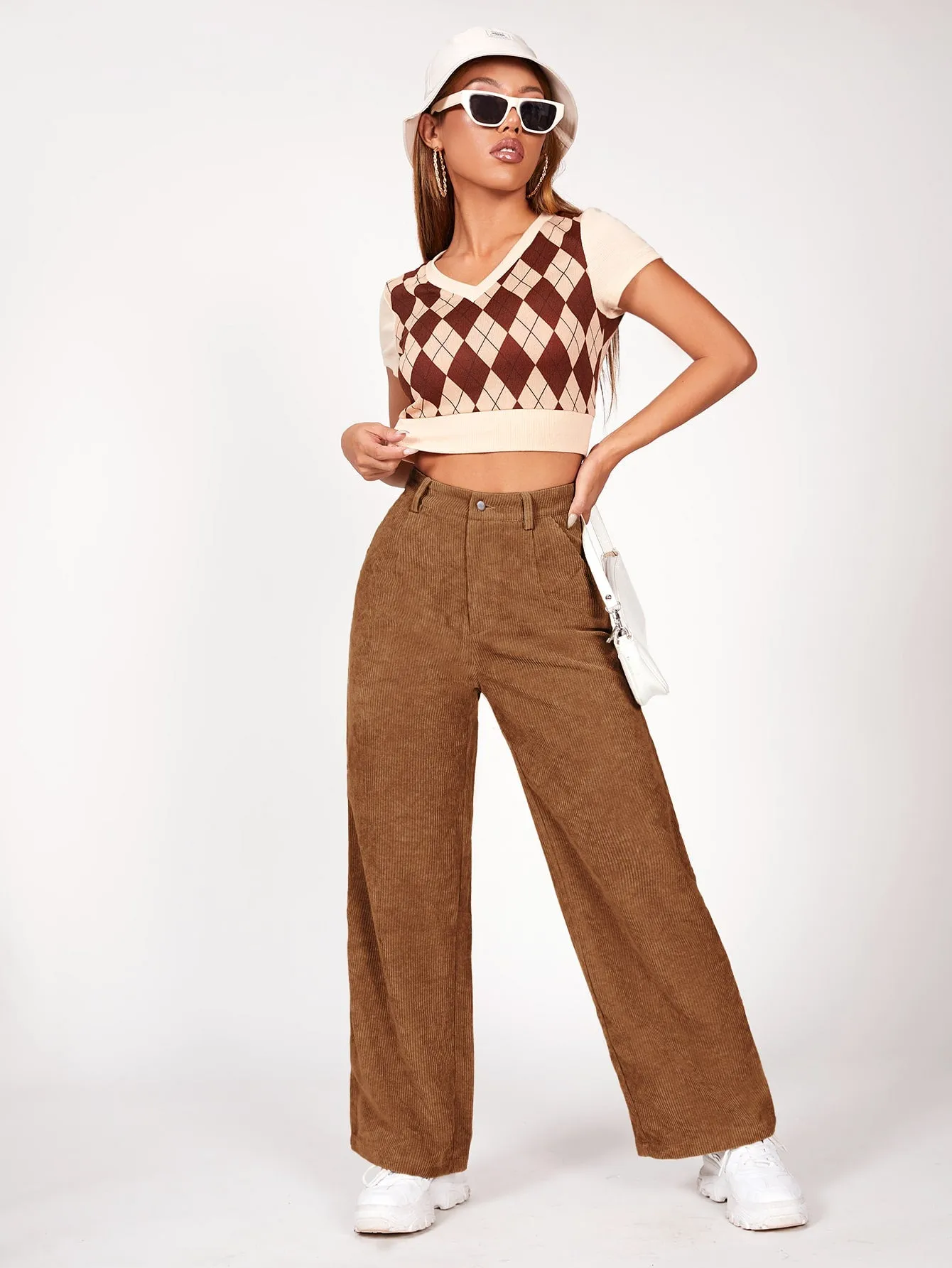 PETITE Slant Pocket Cord Straight Leg Pants