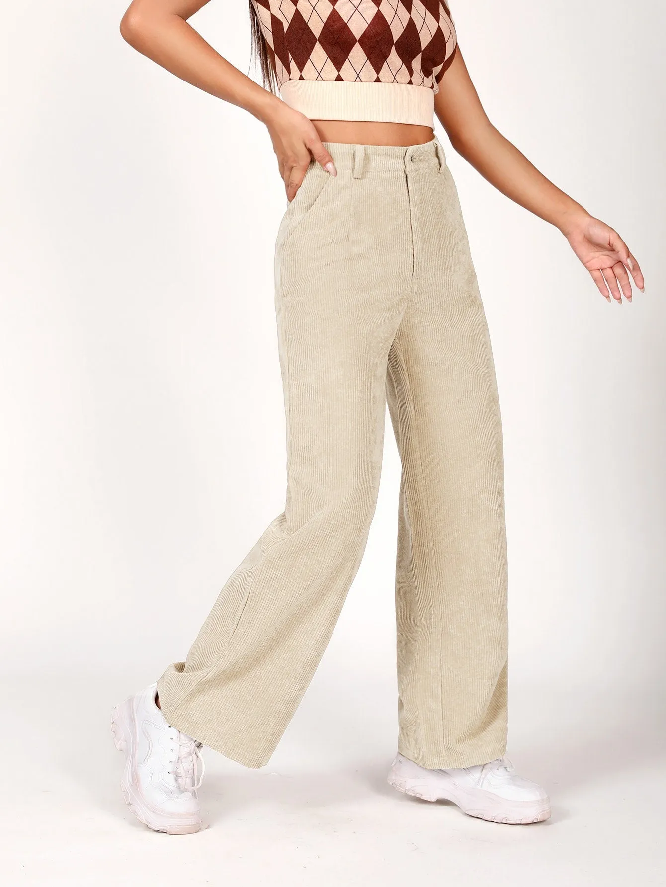 PETITE Slant Pocket Cord Straight Leg Pants