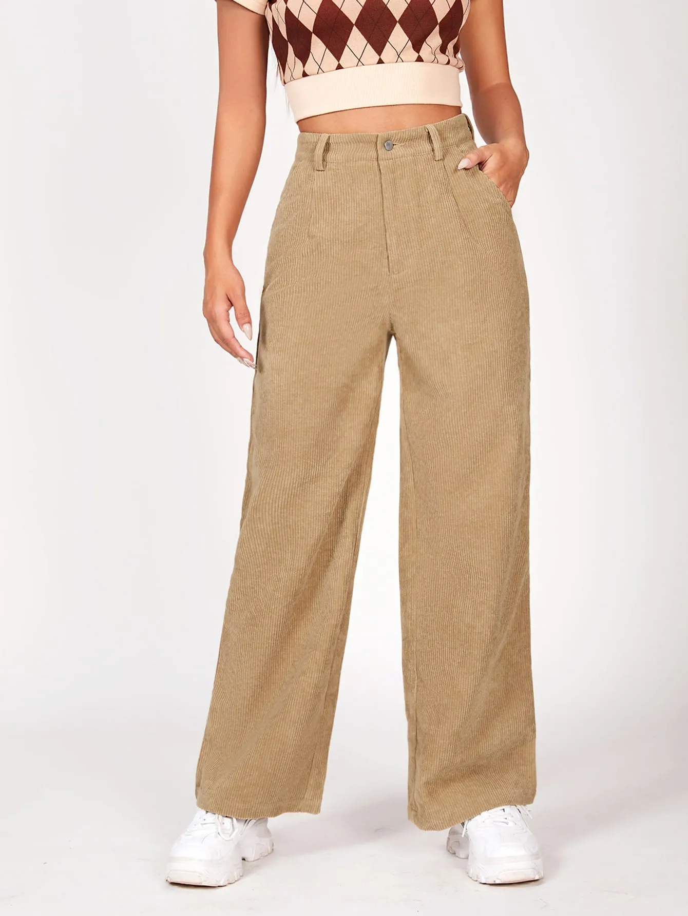 PETITE Slant Pocket Cord Straight Leg Pants