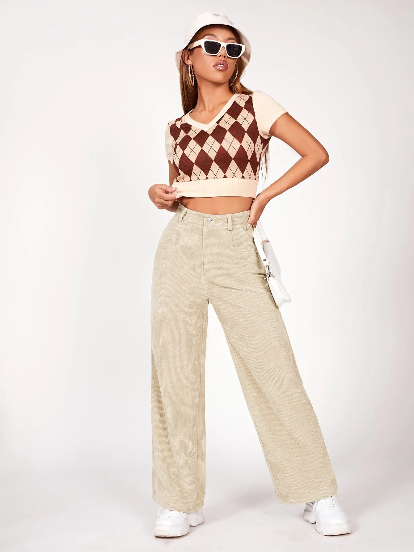 PETITE Slant Pocket Cord Straight Leg Pants