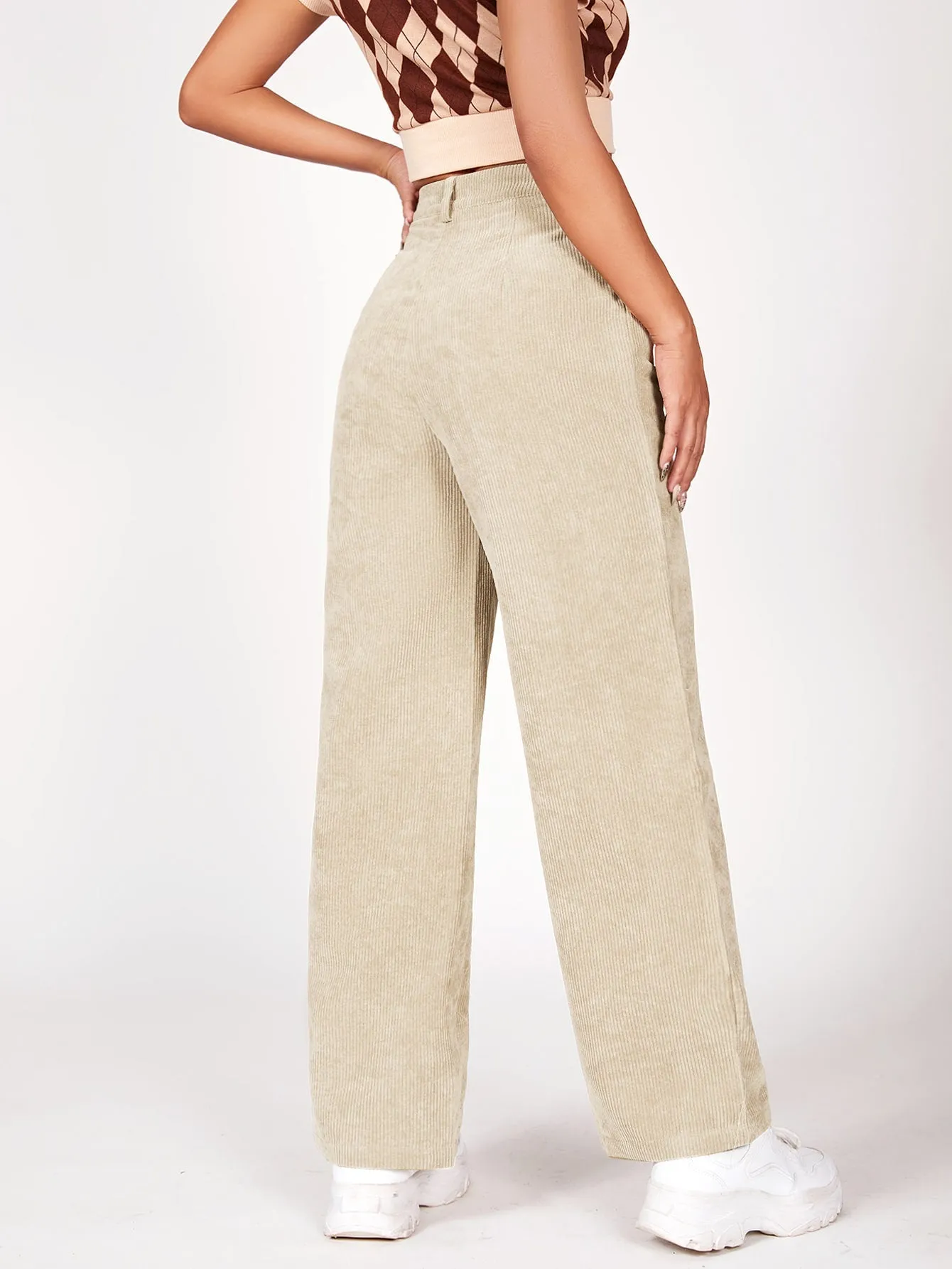 PETITE Slant Pocket Cord Straight Leg Pants