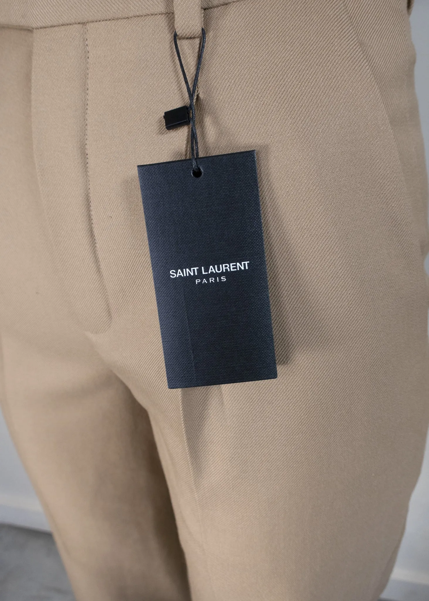 Saint Laurent Beige Pleated Front Wide-Leg Trouser Pants