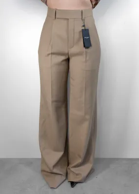 Saint Laurent Beige Pleated Front Wide-Leg Trouser Pants