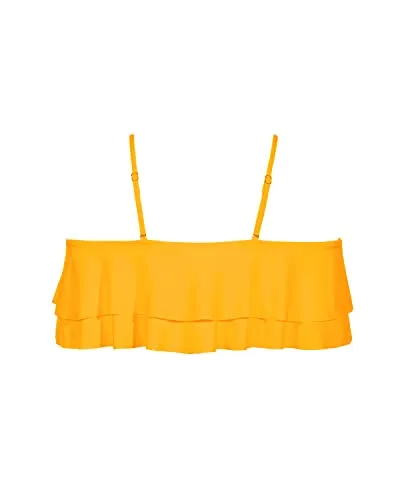 Sexy Ruffle Bikini Top Off Shoulder Swim Top-Yellow