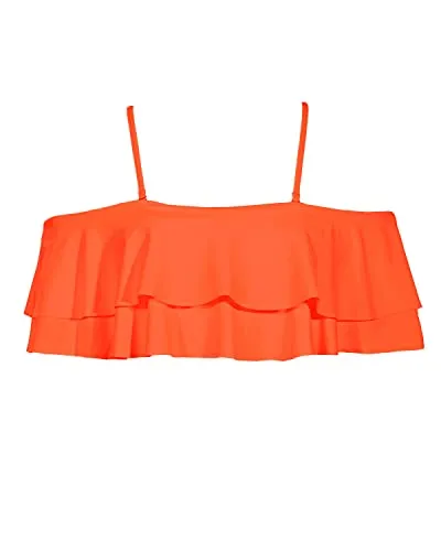 Sophisticated Elastic Band Flounce Swimsuit Top For Women-Neon Orange