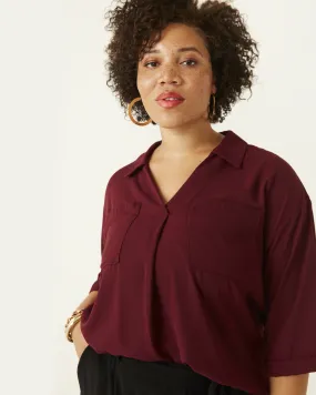 Sylvia Pocketed Popover Blouse | Burgundy