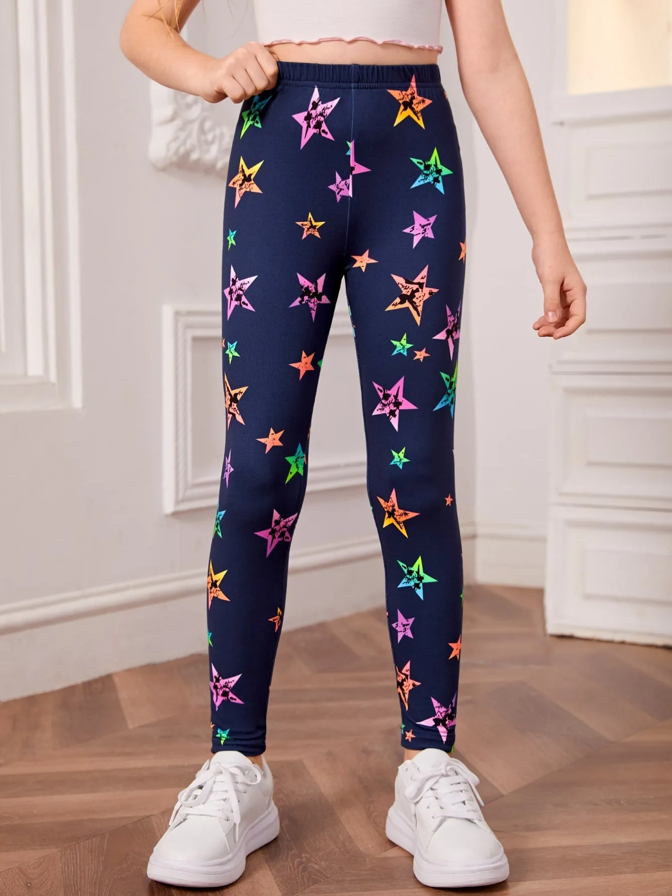 Tween Girl Star Print Leggings - All Over Print, Long Length, Medium Stretch Fabric