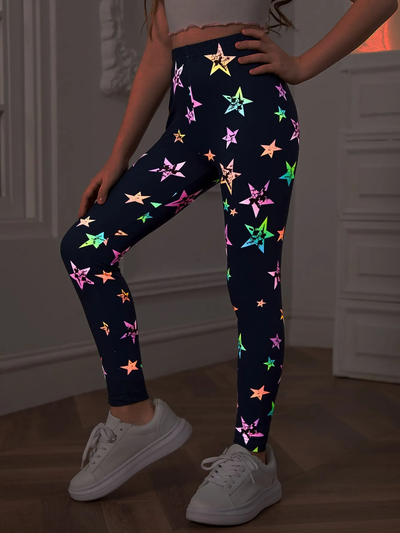 Tween Girl Star Print Leggings - All Over Print, Long Length, Medium Stretch Fabric