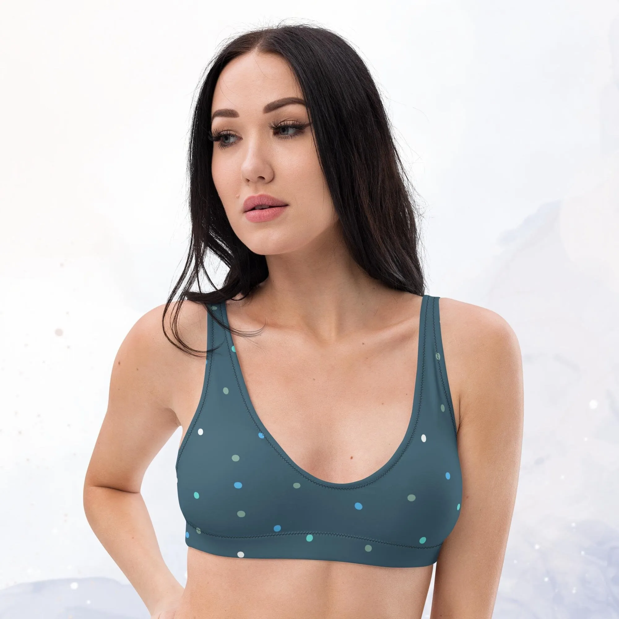 Winter Blue and White Polka Dot Recycled Padded Bikini Top