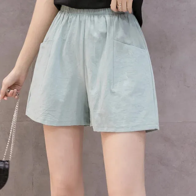 Women High Waisted Double Pocket Wide Leg Shorts Comfortable Shorts