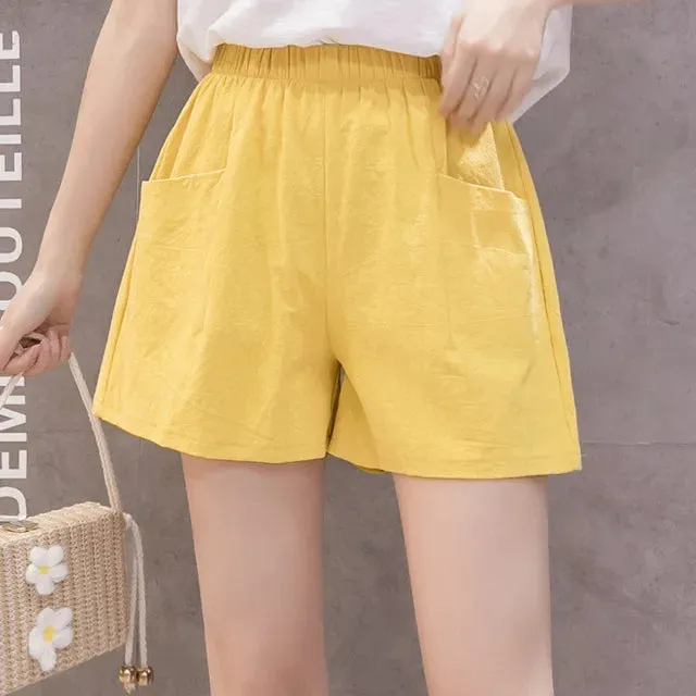 Women High Waisted Double Pocket Wide Leg Shorts Comfortable Shorts